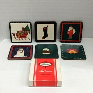 Pimpernel Christmas Holiday 6 coasters Santa Sleigh Teddy Bear Snowman